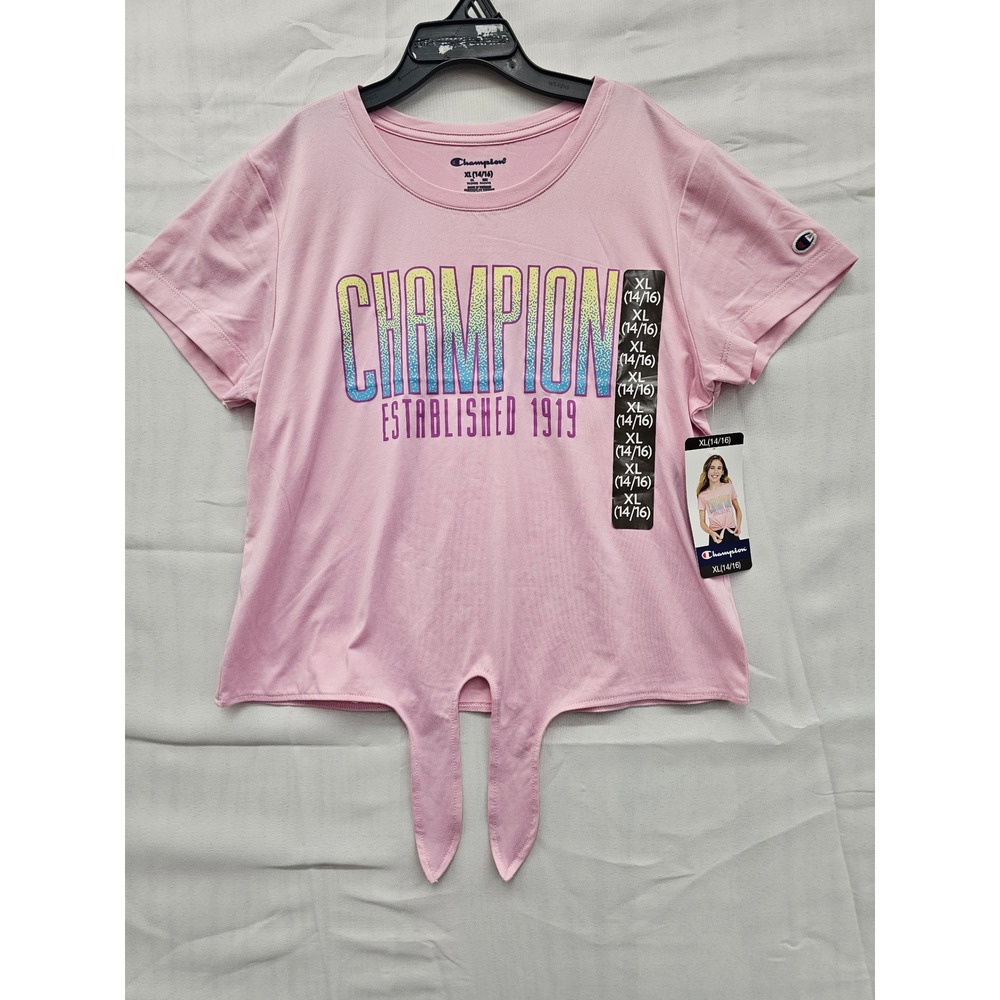 Champion Girls Pink Tie Front Graphic T-Shirt XL 14/16 Short‎ Sleeve C815SK4075